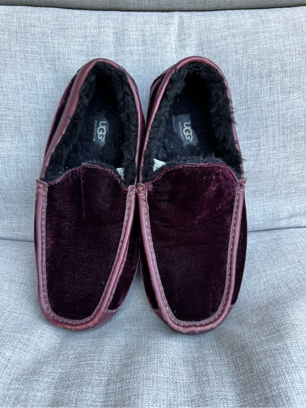 UGG Men’s Burgundy Velvet Slip-On Loafers